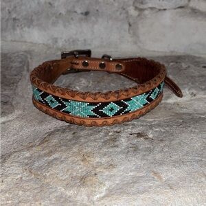 Large Leather Beaded Dog Collar